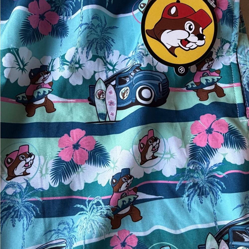 NEW Buc-ee’s Mens Tropical Surfer Hawaiian Surfboard Swim Trunks Shorts, XXL - Picture 6 of 9